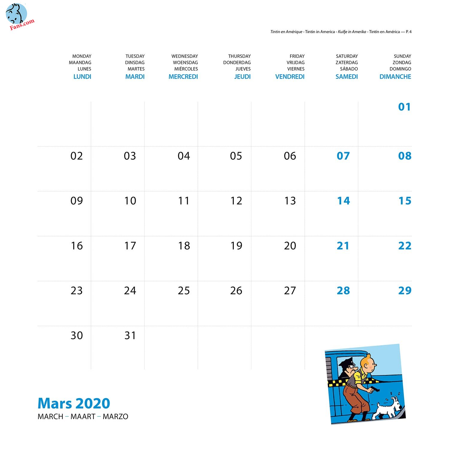 تقویم رسمی 2020 تن تن تقویم رسمی 2020 تن تن